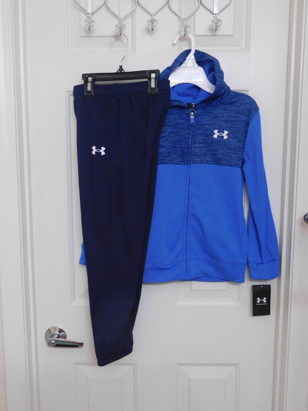 NWT 2pc Under Armour Blue Navy Hooded Zip Sweatshirt & Joggers Set sz 7